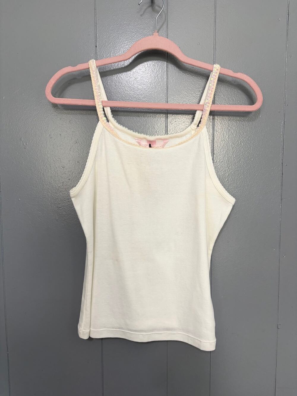 NEW Vintage Victoria's Secret Y2K White Sequin Trim Cotton Coquette Tank Top L